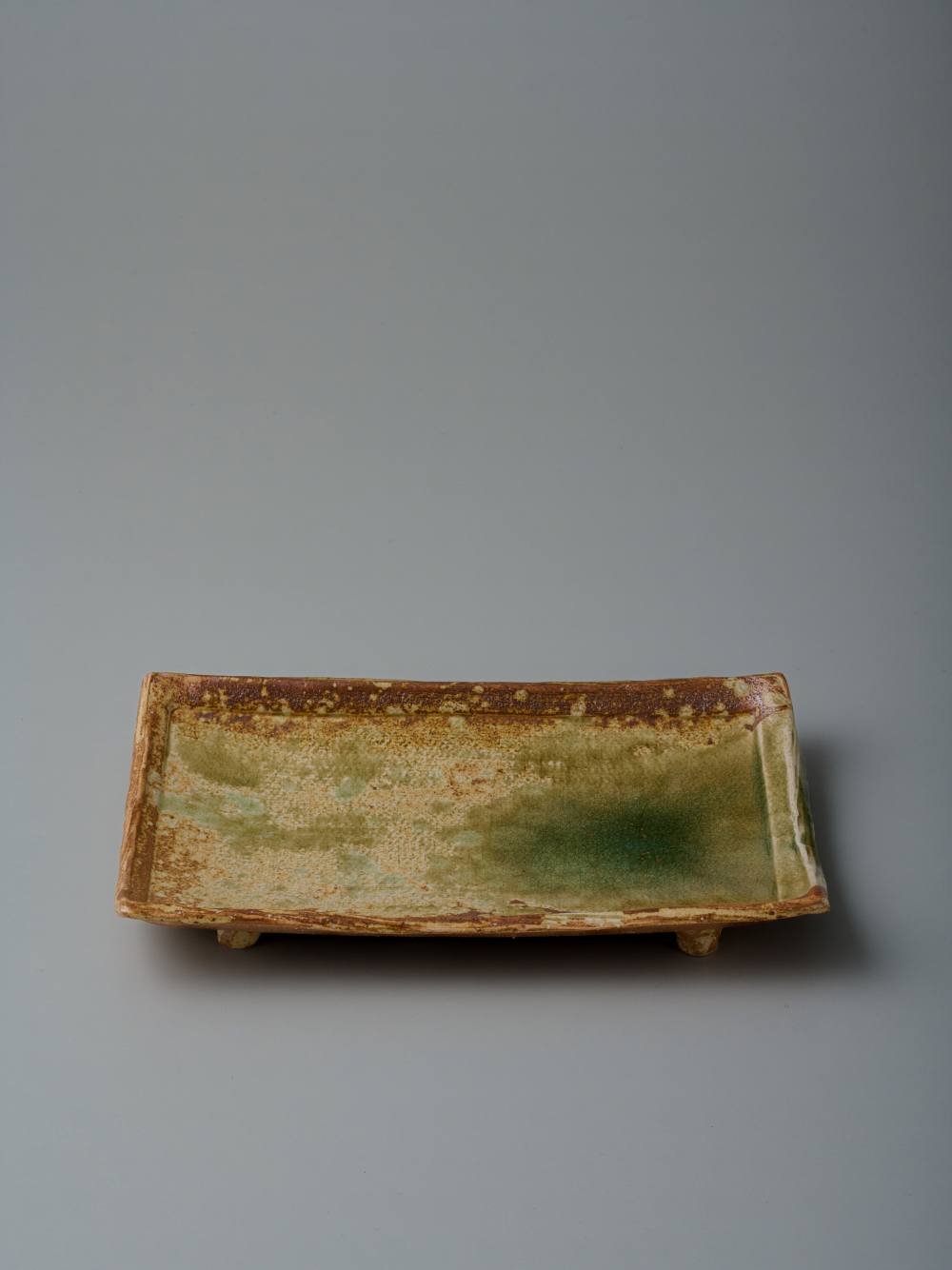 Long Rectangle Plate with Legs<br />Wood ash glaze