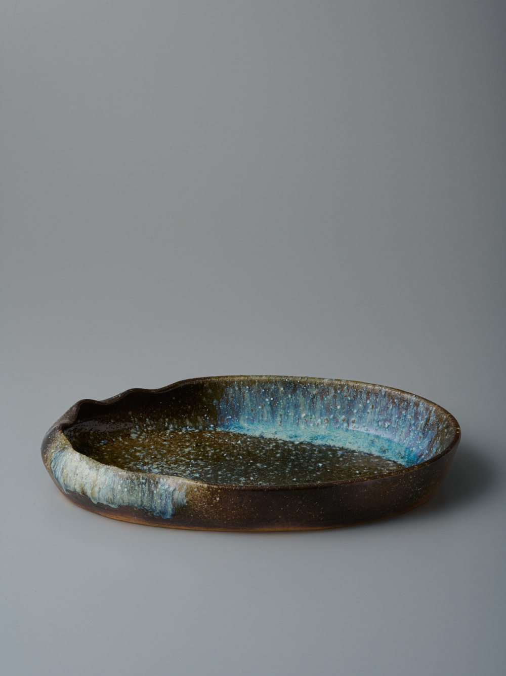 16.0 Oval Bowl<br />Green glass glaze interior / Unglazed exterior